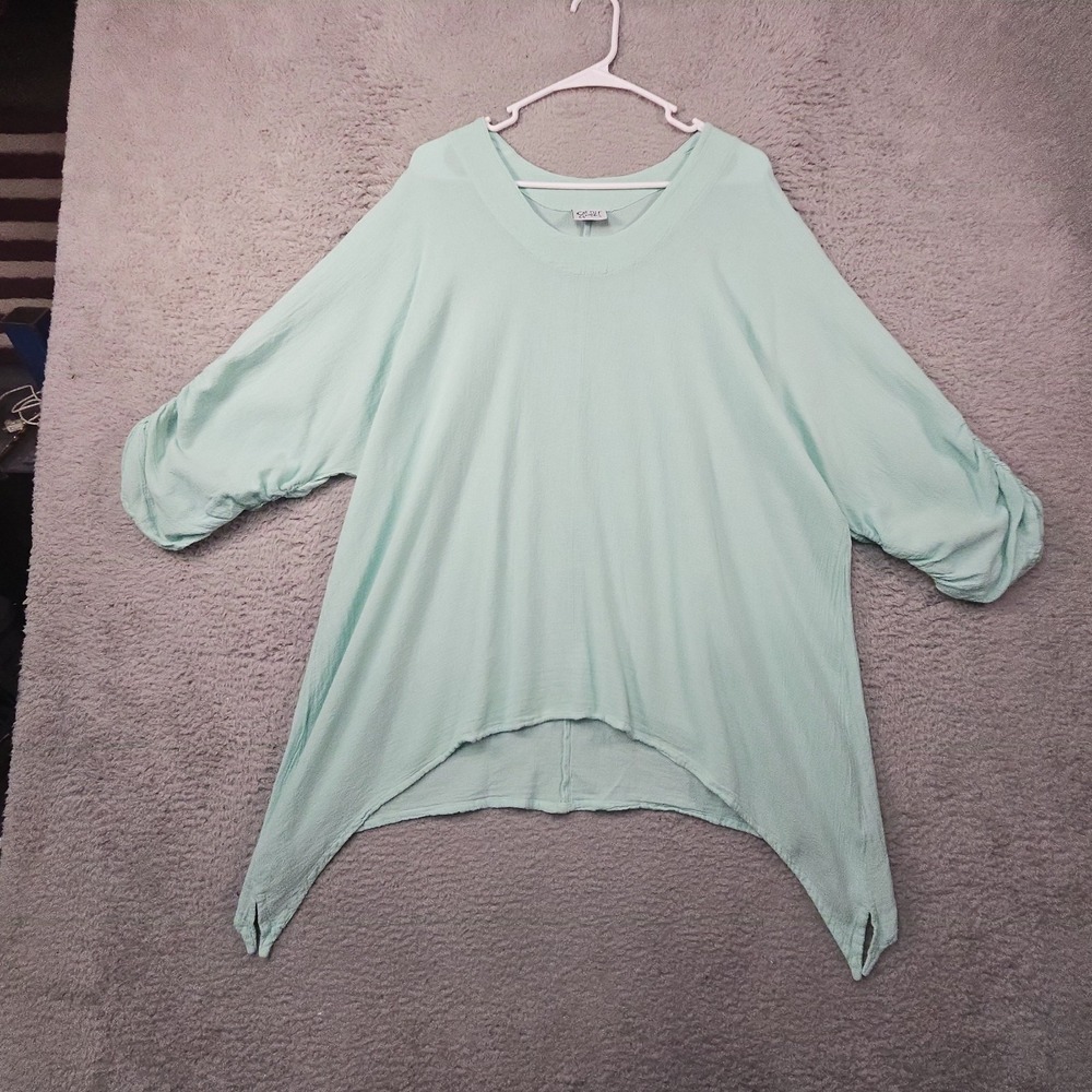 Oh My Gauze Arty Tunic Blouse Womens 3 Seafoam Oversized Boho Festival Lagenlook